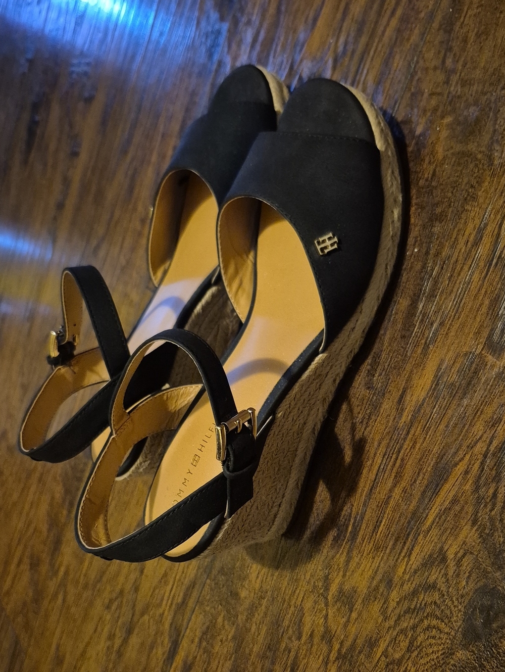 Tommy Hilfiger Black Wedge Espadrille Sandals